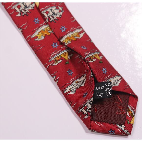 Salvatore Ferragamo Red Iceberg Penguins Silk Necktie Tie - Picture 6 of 6